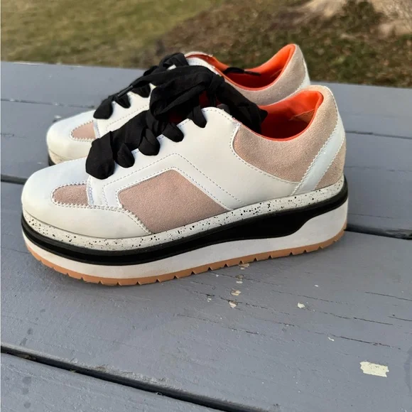 Zara contrast color platform Stylish White and Orange Sneakers S/9 - Picture 6 of 9